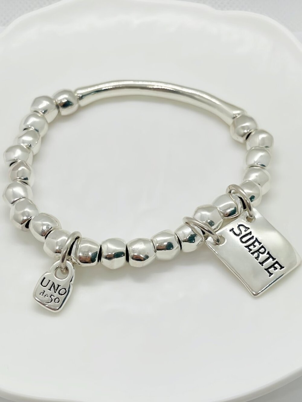 UNO de 50 Luxury Silver Beaded Lucky Bracelet